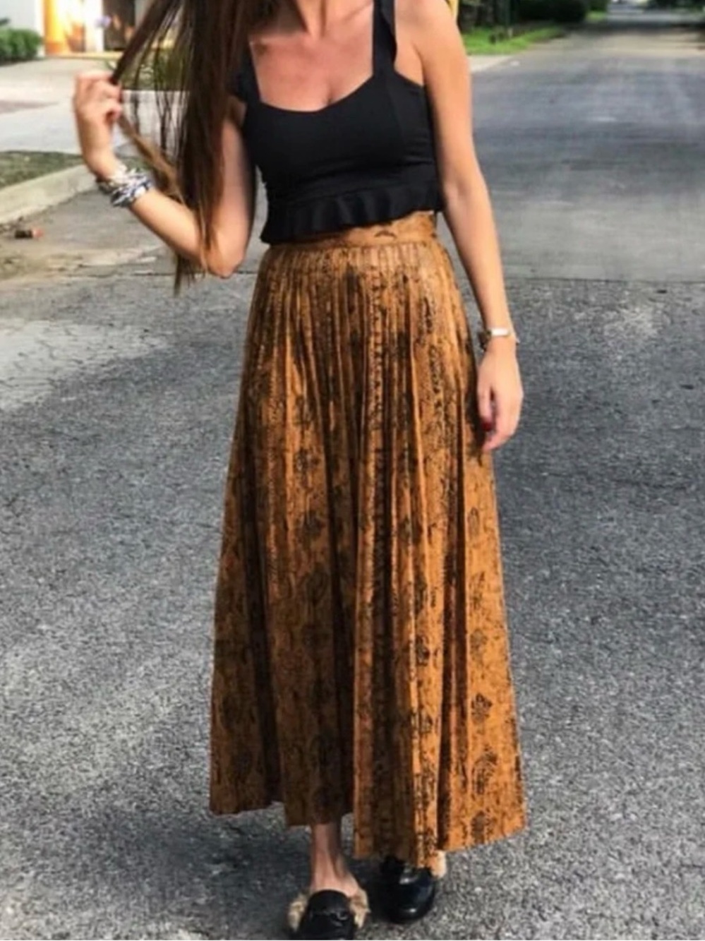 Zara Woman Snakeskin Print Pleated Midi Skirt sz XS